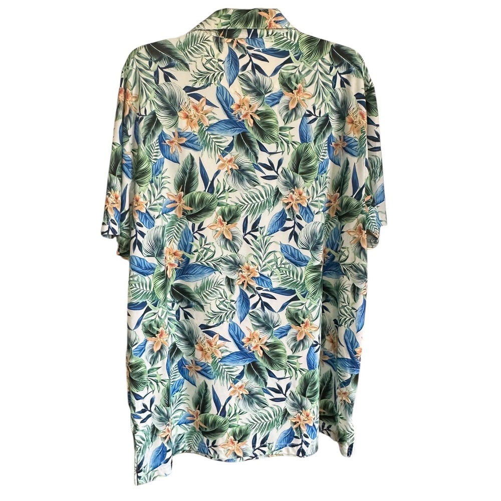 IZOD Golf Mens XL‎ Tropical Floral Palm Print Performance Polo Shirt Blue Green - Picture 3 of 7